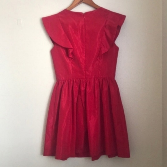 Zara Basic Shiny Red Short Sleeve Ruffle Dress - Picture 4 of 6
